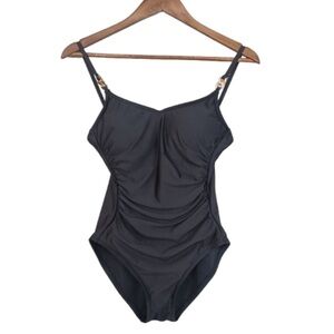 MICHAEL KORS Luxury Black Size 8 Women's One Piece Swimwear Swimsuit Resort Wear
